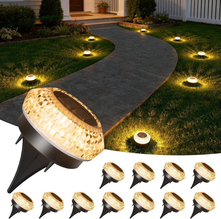 Solar Ground Lights Outdoor,12 Pack Flat Solar Pathway Lights