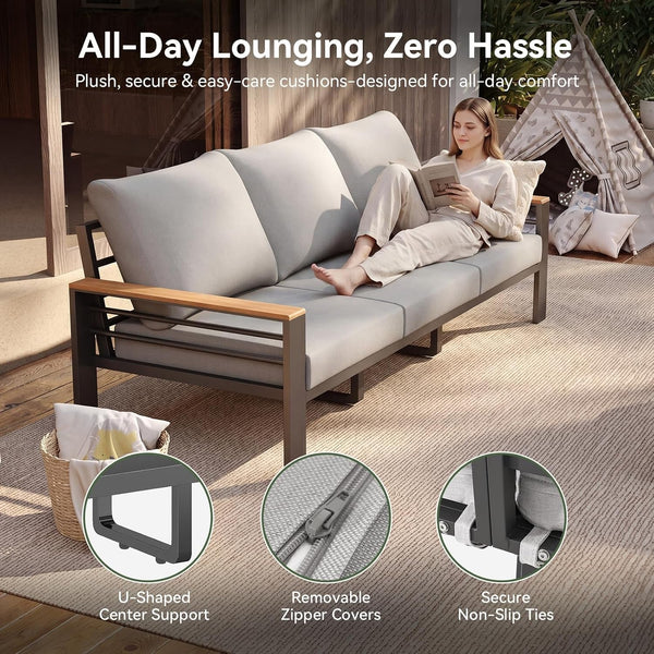 Aluminum Patio Furniture Set with Swivel Chairs & Firepit Table8