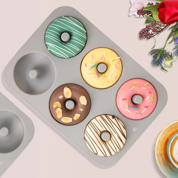 Non-Stick Silicone Donut Pan for 6 Doughnuts, Bpa-Free, 2-Pack Grey | Food Grade LFGB Silicone Bagels Baking Mold, Dishwasher Safe, Heat Resistant and Microwave Safe2