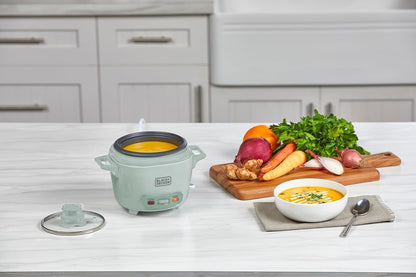 BLACK+DECKER 3-Cup Rice Cooker with Ceramic Pot, Surf Spray | Compact Rice Cooker with Ceramic Nonstick Pot, Automatic Keep Warm and One-Touch Operation.11