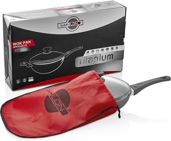 Titanium Nonstick 11 Inch Wok and Stir Fry Pan with Glass Lid Forged Aluminum with PFOA Free Scratch Resistant (Gray)7