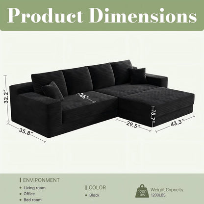 106”Modular Sectional Sofa, Cloud Sectional Couch with Deep Seat, Modern Modular L-Shape Sofa Couch with Ottoman,Upholstered Boneless Couches for Living Room Bedroom No Assembly Required2