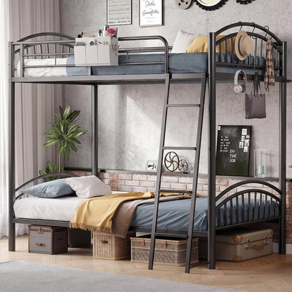 Bunk Bed Twin over Twin Metal Bunkbeds with Bedside Caddy, Convertible Ladder&Flat Rungs Space Saving Loft Bed for Adult&Teen1