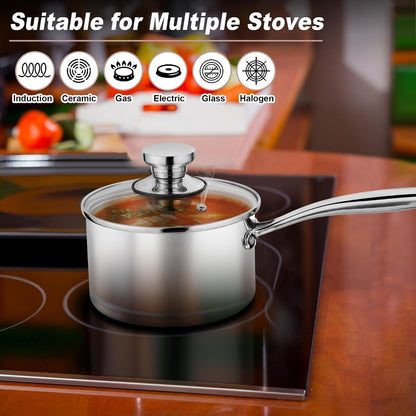 1 Quart Tri-Ply Saucepan with Visible Lid, Small Pot, 1 Piece | 1 Qt Stainless Steel Sauce Pan, Cooking Induction Pot Cookware for All Stoves, Healthy & Sturdy, Oven & Dishwasher Safe5