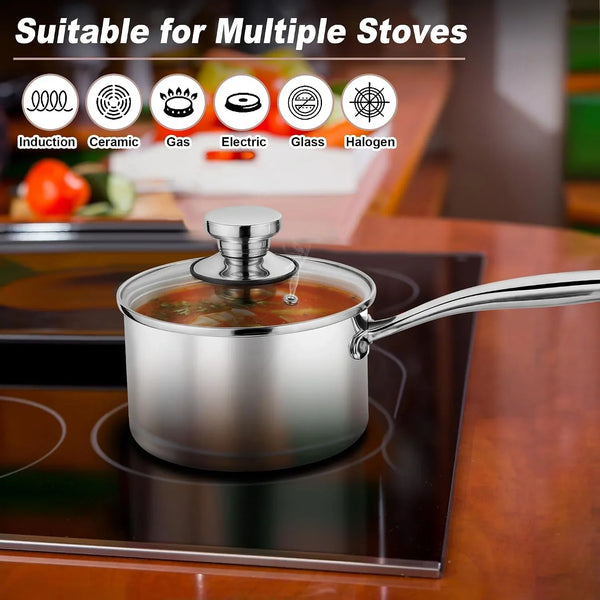 1 Quart Tri-Ply Saucepan with Visible Lid, Small Pot, 1 Piece | 1 Qt Stainless Steel Sauce Pan, Cooking Induction Pot Cookware for All Stoves, Healthy & Sturdy, Oven & Dishwasher Safe5