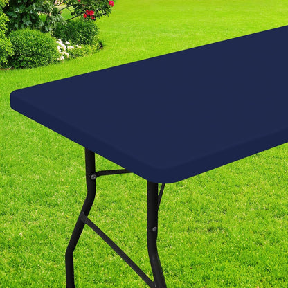 Rectangle Picnic Table Cloth, Waterproof Elastic Fitted Tablecloths for 6 Foot Tables, Washable Polyester Table Cover for Camping, Indoor and Outdoor (Navy, 30"X72")1