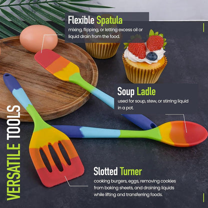 9-Piece Rainbow Silicone Spatula Set with Tongs – Multicolor Heat-Resistant Cooking Utensils for Nonstick Cookware – Flexible Turner, Spoon, Spatula, Brush, FDA Safe3