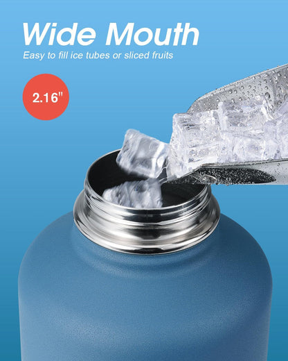 Half Gallon Water Bottle Insulated with Straw & 3 Leakproof Lids4