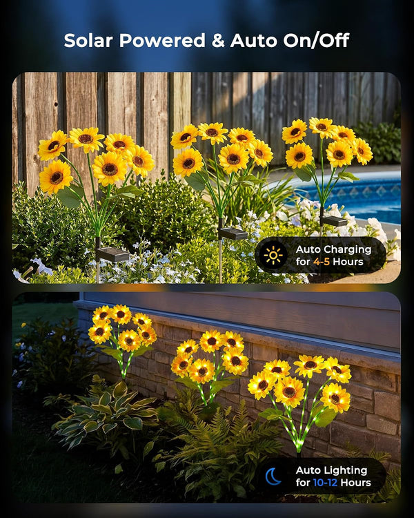 3 Pack 6 Head Solar Sunflower Garden Stake Lights Waterproof3