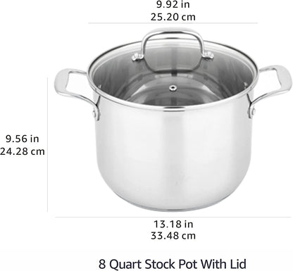 Stainless Steel Induction Compatible Stock Pot with Glass Lid, Oven Safe, Dishwasher Safe, Sturdy, 8 Quart, Silver4