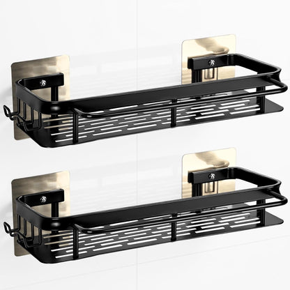 No-Drill Adhesive Shower Caddy, Black Aluminum Shelves 2-Pack1
