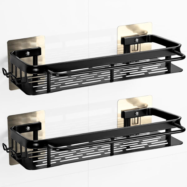 No-Drill Adhesive Shower Caddy, Black Aluminum Shelves 2-Pack1