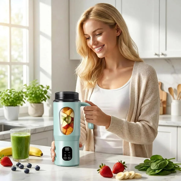 580ML Portable Blender with LED Display, 12-Blade USB-C Rechargeable Travel Blender with Handle & Extra Lid, Ideal for Kitchen, Office, Gym & Outdoor Sports7