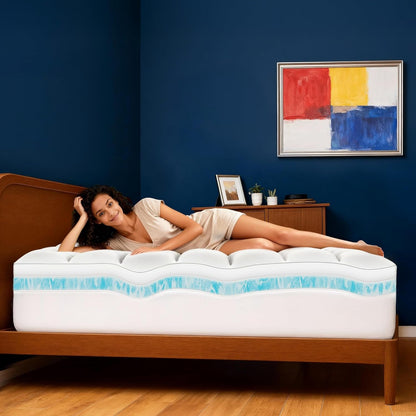 Queen Size Dual Layer 4 Inch Memory Foam Mattress Topper | 2 in Cooling Gel Memory Foam and 2 in Washable Soft Pillow Top Mattress Pad Cover, 8-24 in Deep Pocket, Medium Firm Support4