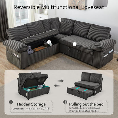 82'' Modular Sectional Couch with Sleeper Sofa Bed (Dark Grey)6