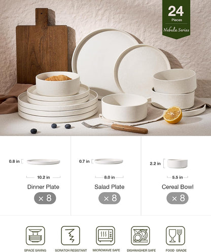 Nebula 24-Piece Dinnerware Set, Matte Beige White2