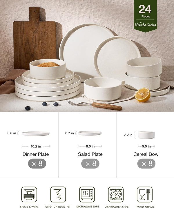 Nebula 24-Piece Dinnerware Set, Matte Beige White2