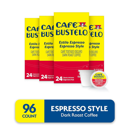 Café Bustelo Espresso Style Dark Roast Single Serve Coffee Pods, 96 Count | 4 Boxes of 24 Pods Each, Compatible with Keurig Brewers (Not Affiliated. See Full Product Description), Bold Latin Taste2