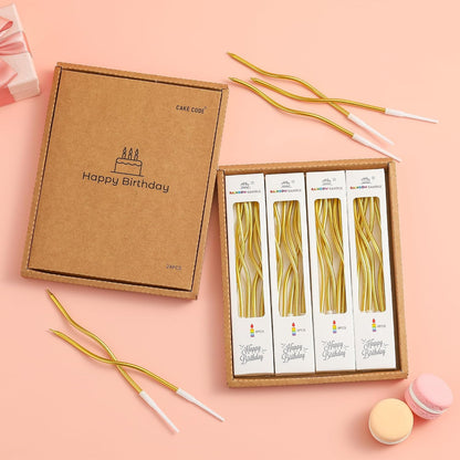 24-Count Gold Spiral Long Thin Metallic Birthday Candles, Cake Candles, Birthday Parties, Wedding Decorations, Party Candles.4
