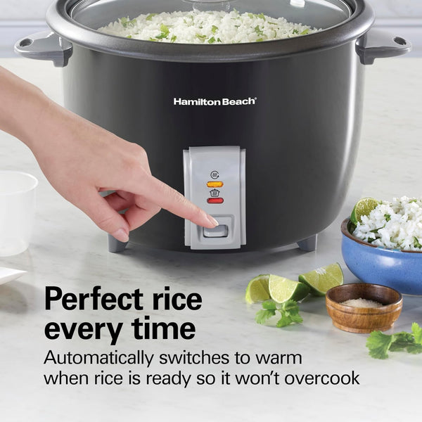 Rice Cooker & Food Steamer, 30 Cups Cooked, 15 Cups Uncooked | Includes Steam and Rinsing Basket , Measuring Cup & Spatula | Easy 1 Touch Controls | Black | 375534