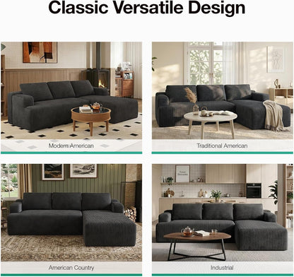 L-Shape Boneless Couches for Living Room, Corduroy Dark Grey23