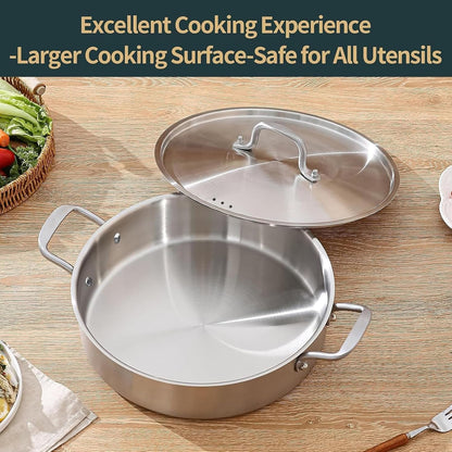 Saute Pan, 7 Quart Tri-Ply Stainless Steel Saute Pan, 12Inch Deep Frying Pan with Lid, Saute Skillet, Rondeau Pot with Lid Compatible with All Cooktops up to 600℉7