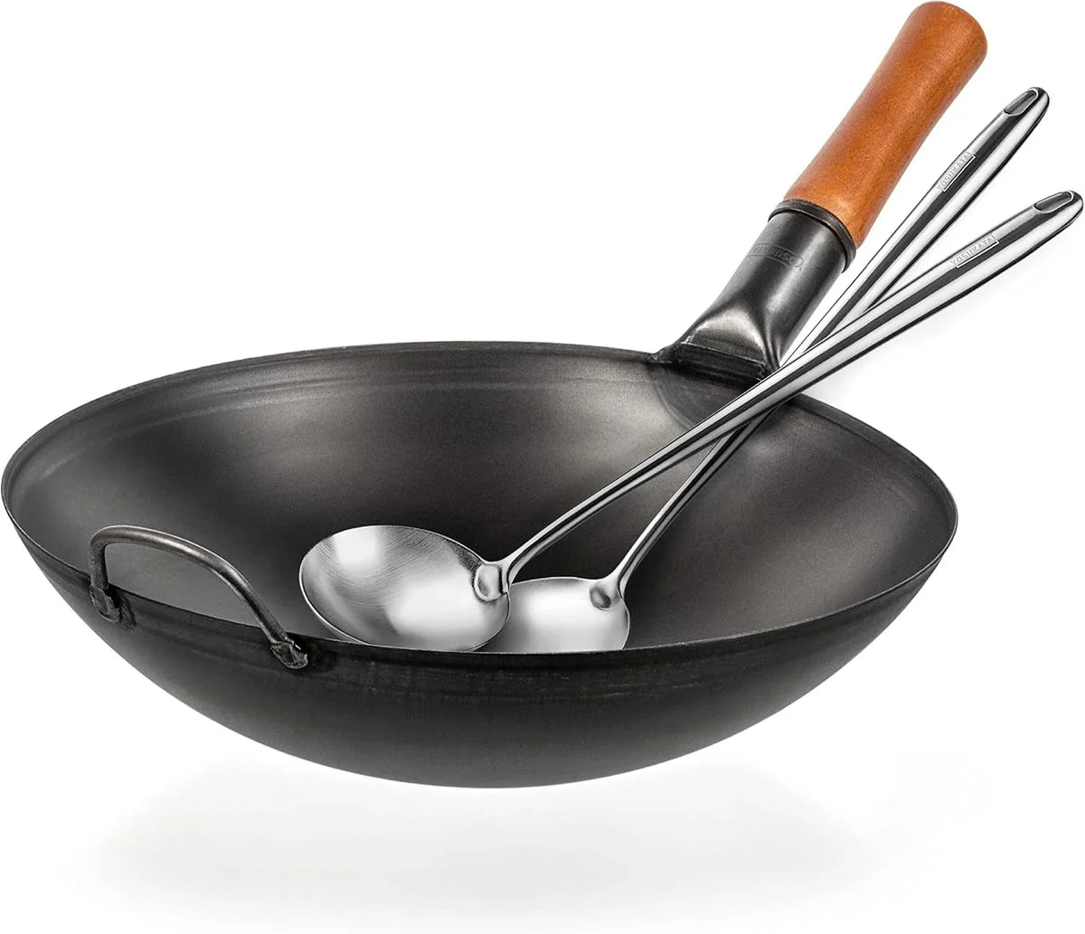 14-carbon-steel-wok-pan-set-pre-seasoned-17-wok-spatula-ladle-heat-resistant-dishwasher-safe