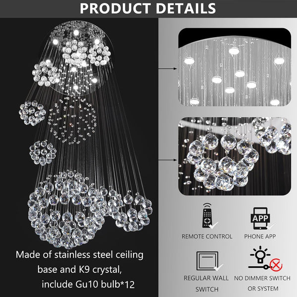 D32'' X H100'' Modern Large Chandelier for Foyer Glam Chandelier Raindrop Crystal Chandeliers LED Dimmable High Ceiling Light Fixtures for Staircaes Hallway Entryway Gold3