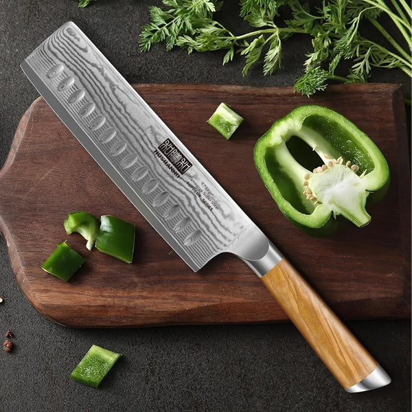Damascus Nakiri Knife 6.5", Sharp Kitchen Knife for Vegetables6
