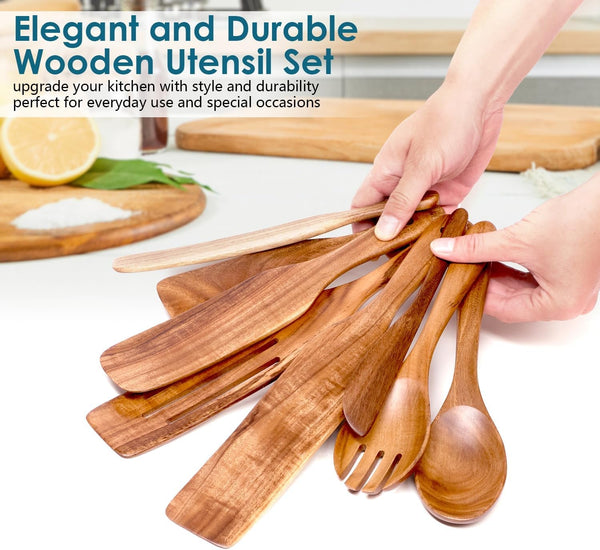8 Pcs Acacia Wood Spurtle Set, Nonstick Cooking Utensils2