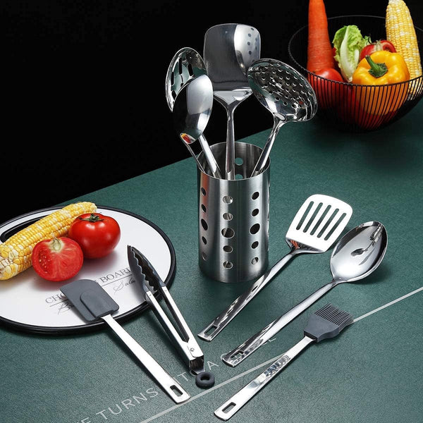 Stainless Steel Cooking Utensils Set,  13 Pieces Kitchen Utensils Set, Kitchen Tools Set with Utensil Holder Non-Stick and Heat Resistant,Dishwasher Safe, Easy to Clean (13 Packs)4