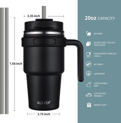 20 Oz Insulated Travel Coffee Mug Tumbler with Handle and Straw2