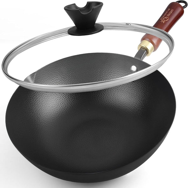 10 Inch Carbon Steel Wok for Electric, Induction and Gas Stoves (Lid and User Guide Video Included)1