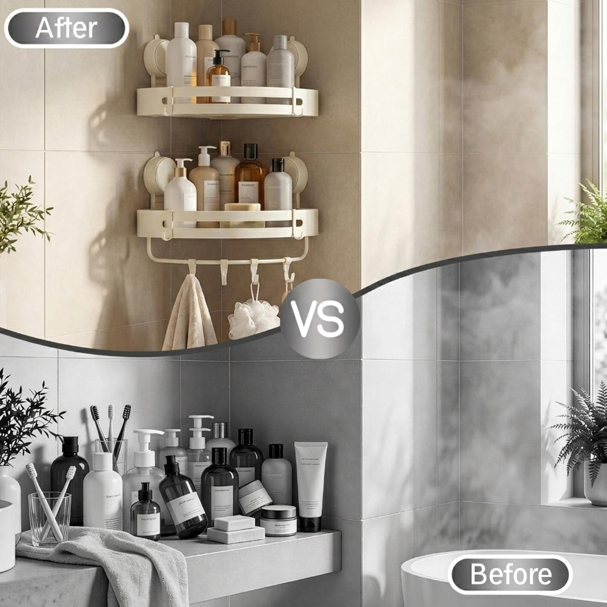 suction-cup-shower-caddy2-pack-cream-white-single-1-77-inches-high-no-drilling-aluminum-bathroom-organizer-with-towel-bar-hooks-moder-wall-shower-shelf-and-storage-decor