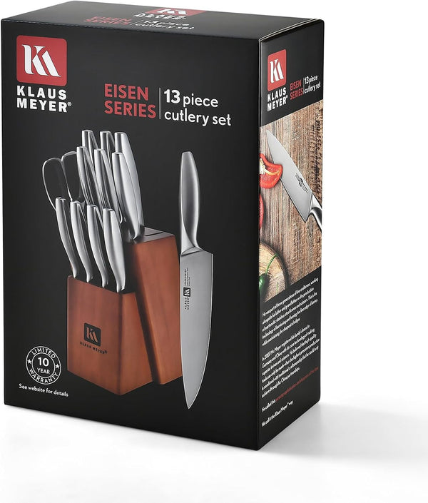 Eisen 13 Piece Stainless Steel Kitchen Knife Set with Block | Superior Carbon Steel, Dish-Washer Safe, 15-17 Degree Edge Angle, Hygienic Design, Non-Slip Handles, Starter Chefs’ Knife Set9