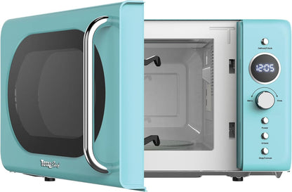 Retro Microwave Oven | 20L / 0.7 Cu Ft | Quick Start & Defrost by Weight/Time | 8 Pre-Set Cooking Modes for Coffee, Rice, Pasta, Potato, Reheat, Fish, Pizza, Popcorn | 700W | Blue7