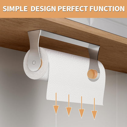 Paper Towel Holder under Cabinet, Wall Mount, Adhesive or Drilling, Silver2
