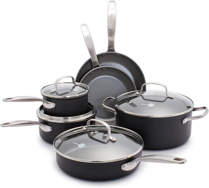 Chatham Hard Anodized Healthy Ceramic Nonstick 10 Piece Cookware Pots and Pans Set, Frying Pan Skillets, Saucepans, Saute Pan, Stockpot, Lids, Pfas-Free, Dishwasher & Oven Safe, Gray1