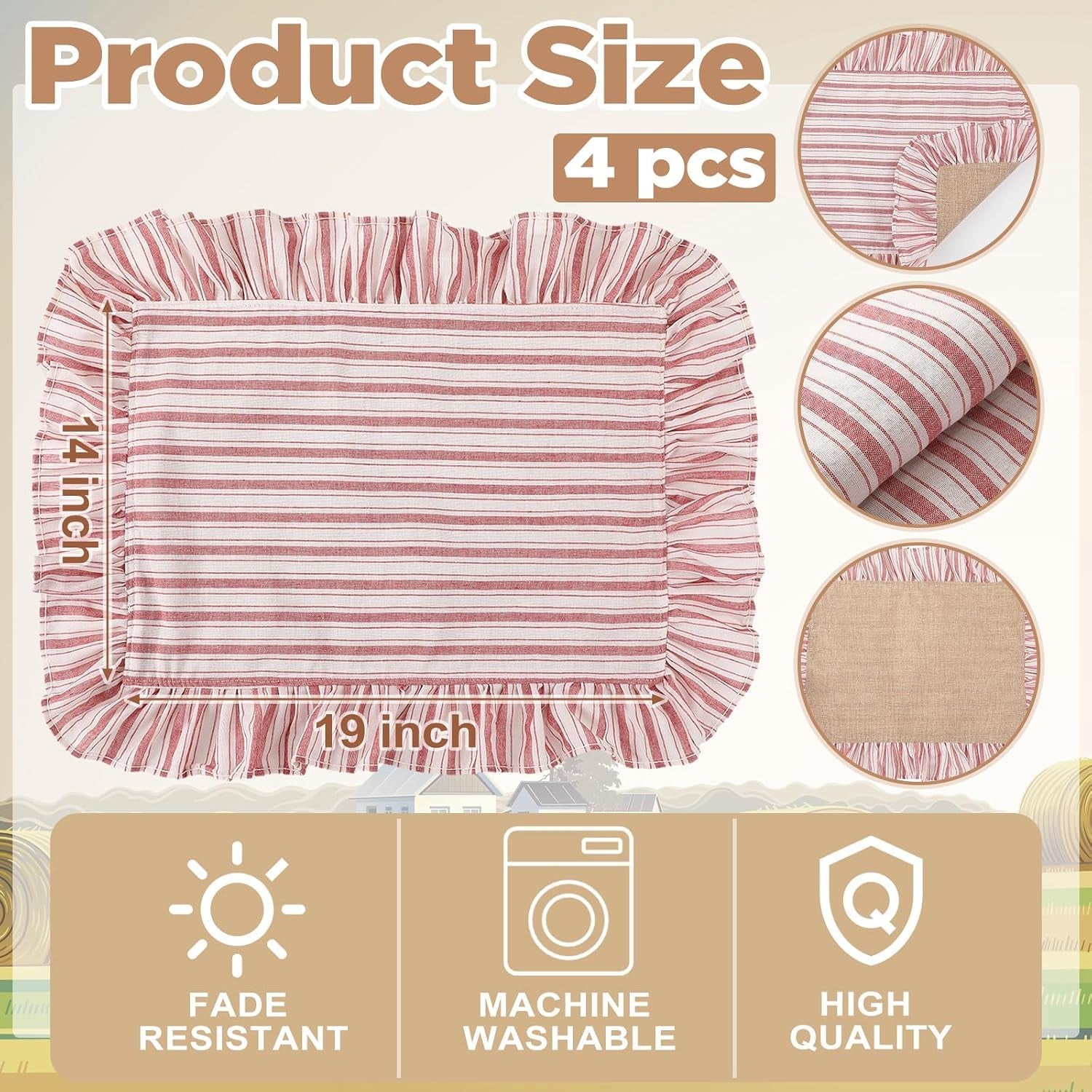 4-pcs-striped-placemats-with-ruffle-red-white-reversible-cotton