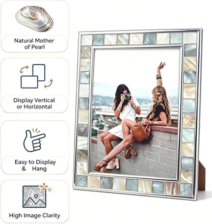 Mother of Pearl Picture Frame 5X7, Grey+White, 1Pc2
