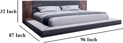 Noe Zen Japanese Low Profile Queen Bed W Nightstand- Dark Gray- Walnut3