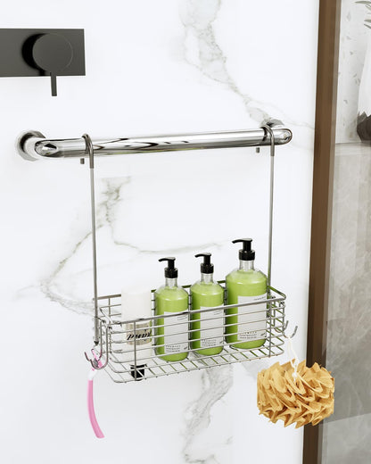 Over Door Shower Caddy, Stainless Steel Bathroom Organizer with Rotating Hooks, Hanging Storage Basket for Shampoo3