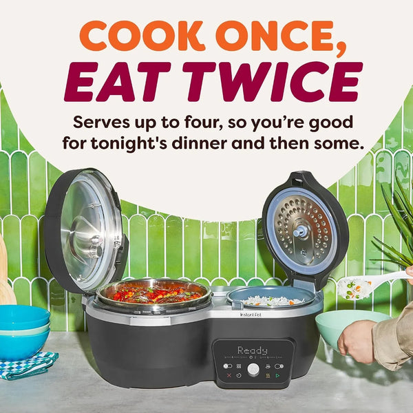 Dual Action 8‑In‑1 Multi-Cooker with Serve Together™ Smart Timing, 4Qt Pressure Cooker & 2Qt Rice Cooker, Cook Mains & Sides Together, Fast Cooking, Pfas-Free Pot*, Sauté, Slow Cook, Black6