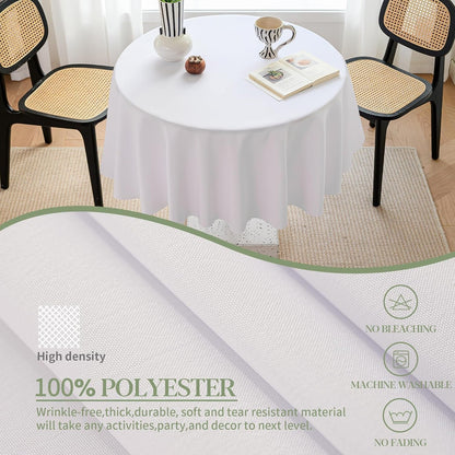 Table Cloth round 60 Inch Tablecloth Fits Max50 Inch Diameter Top,White Washable Outdoor Winkle and Stain Resistant Spillproof Polyester Tablecloths for round Tables Party Cover6