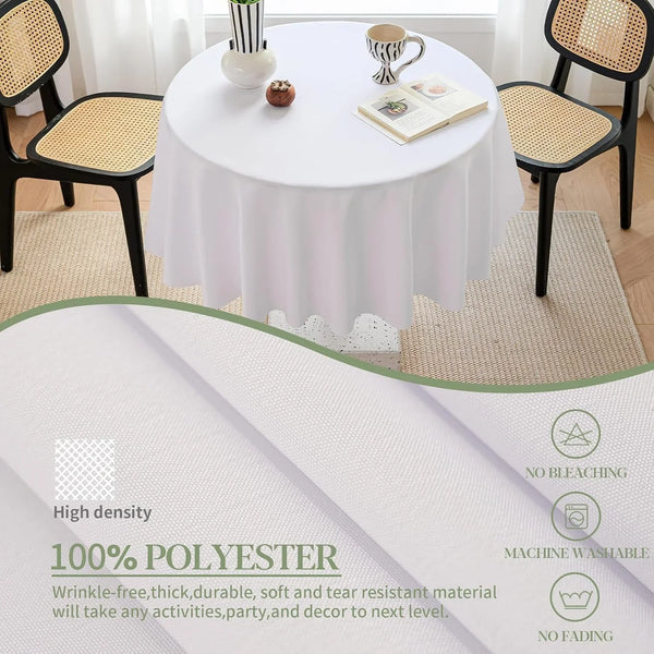 Table Cloth round 60 Inch Tablecloth Fits Max50 Inch Diameter Top,White Washable Outdoor Winkle and Stain Resistant Spillproof Polyester Tablecloths for round Tables Party Cover6