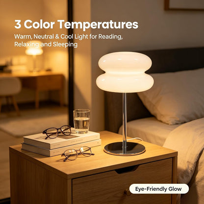 Bedroom Mushroom Lamp, Medieval Modern Bedside Table Lamp, Dimmable Retro Egg Tart Headlight, Unique Home Mushroom Decoration Aesthetic Lovely Living Room Desk Lamp (White)3