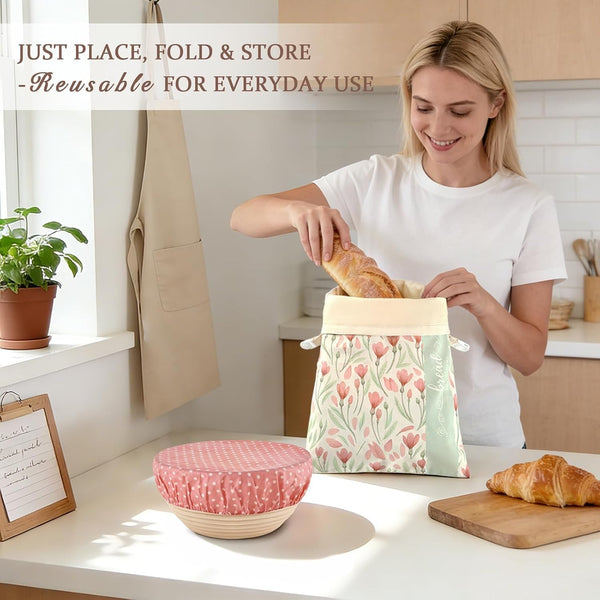 Beeswax Bread Bag and Bowl Cover Set, Reusable Beeswax Bread Bag for Sourdough and Homemade Bread, Natural Lined Cotton Bowl Cover for Dough Proofing, Perfect for Baking and Storage5