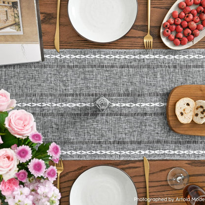 Dark Grey Rustic Cotton Linen Table Runner, Seasonal Embroidered Hollow Kitchen Dining Table Decoration for Home Party Decor 13X72 Inch3