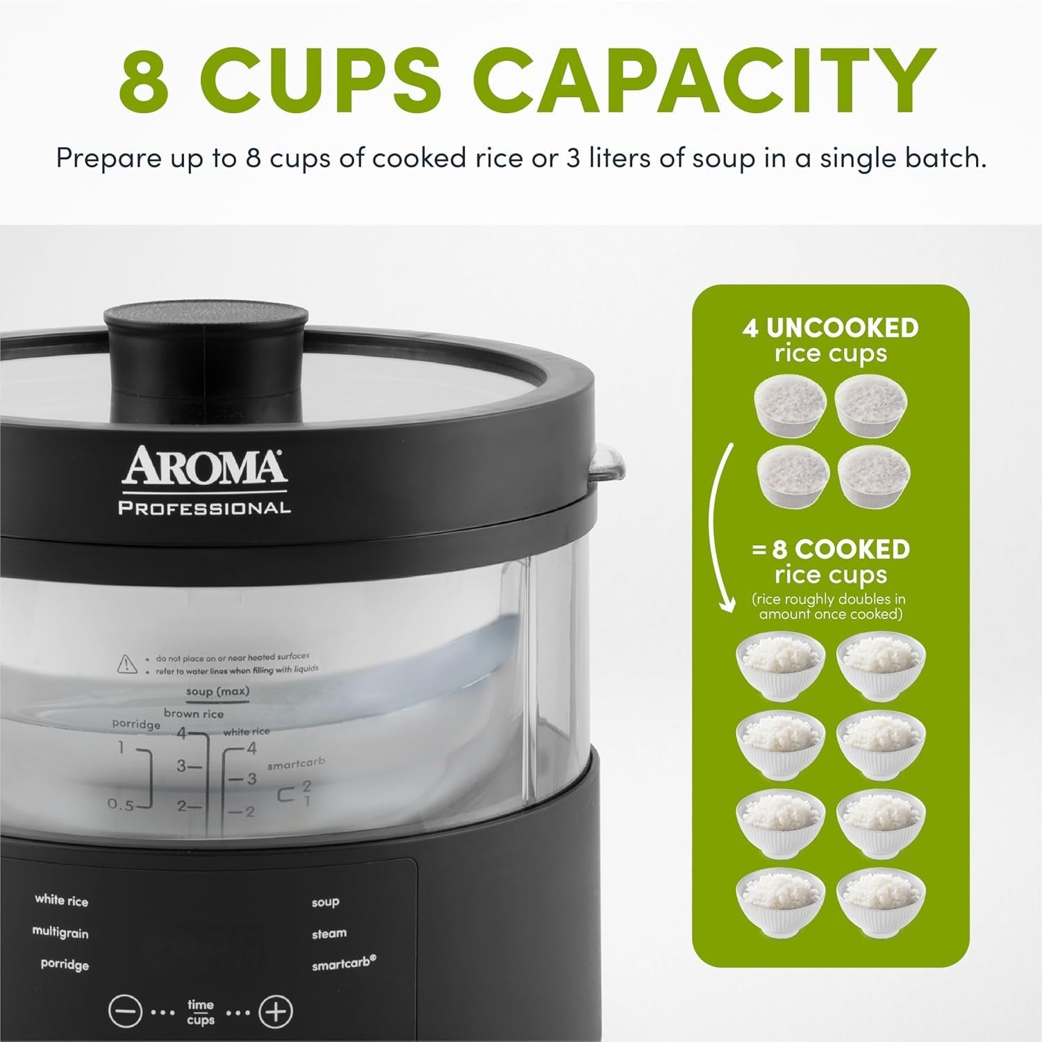 housewares-professional-8-cup-cooked-smartcarb-multicooker-and-flavor-lock-food-steamer-for-low-carb-rice-and-grains-glass-inner-pot-black-amc-800-transparent-glass-4-cup-uncooked-rice