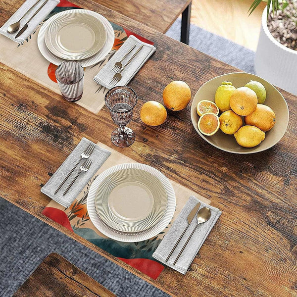 Boho Sunrise Abstract Sun Leaves Placemats Set of 6 Linen Table Mats, 12X18 Inch Washable Placemats for Dining Table, Non Slip Heat Resistant Mats for Kitchen Home Decor4